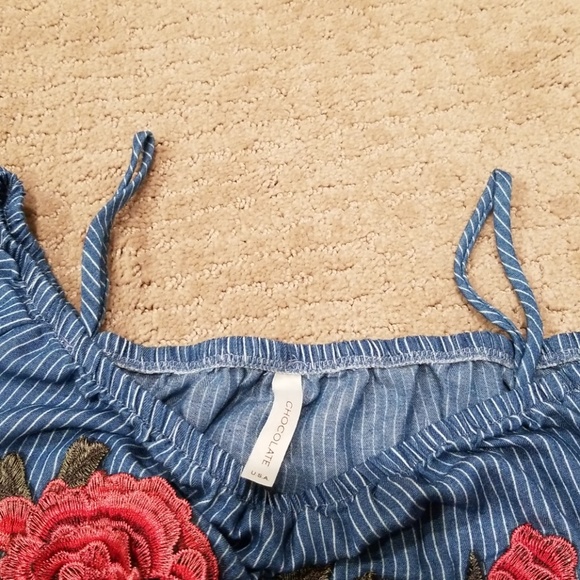 Blue Stripe top with Red Roses - Picture 3 of 5
